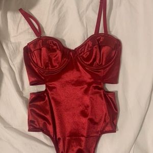 Urban Outfitters Red Satin Bustier Bodysuit